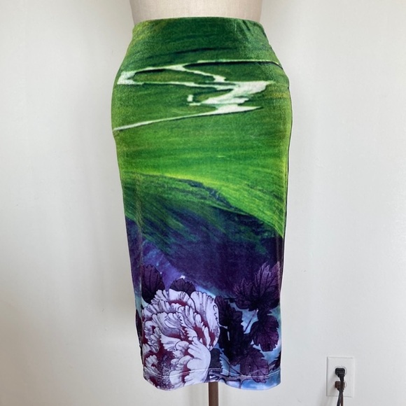 Clover Canyon stretch velvet printed pencil skirt XS - Picture 1 of 7